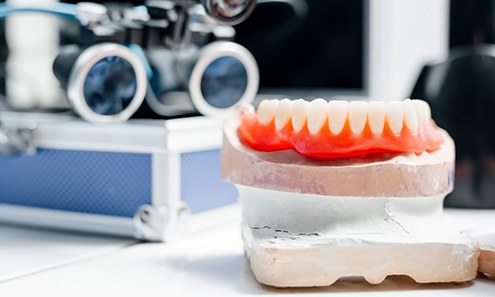 A full bottom denture on a mouth mold